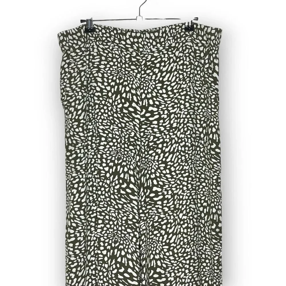 Ann Taylor Loft Wide Leg White Green Animal Print Crop Pants Women's Size Large